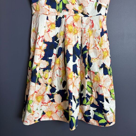 J. Crew V Neck Fit & Flare Blue Floral Dress Cotton Spandex Size 8 Spring Summer - Picture 7 of 9
